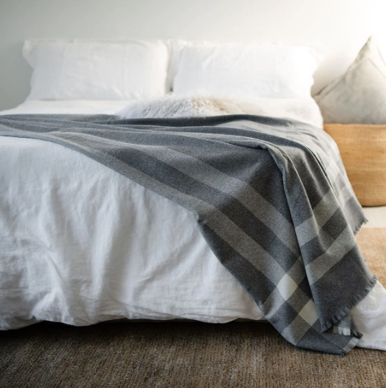 Loom Cashmere Merino Plaid Throw Blanket - Cloud Grey
