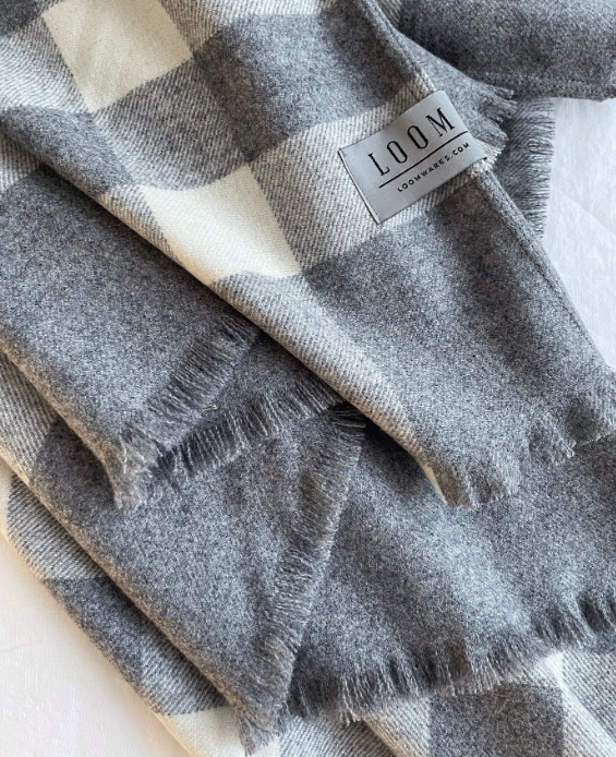 Loom Cashmere Merino Plaid Throw Blanket - Cloud Grey