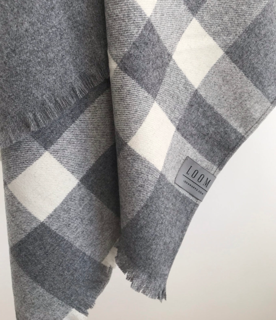 Loom Cashmere Merino Plaid Throw Blanket - Cloud Grey