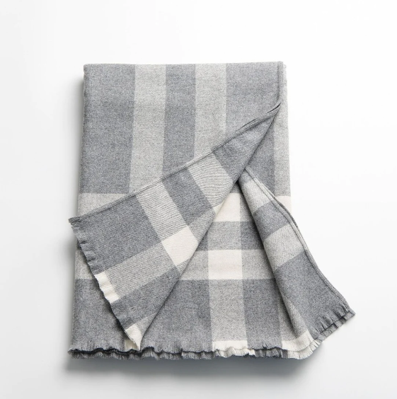 Loom Cashmere Merino Plaid Throw Blanket - Cloud Grey