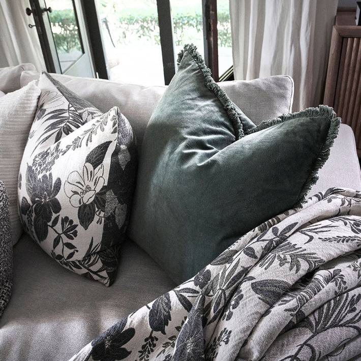 Eadie Lynette Boho Khaki Velvet Cushion 50 x 50cm