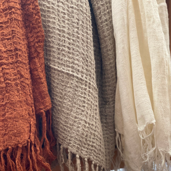 Rust Linen Scarf - Hand Loomed Waffle Linen