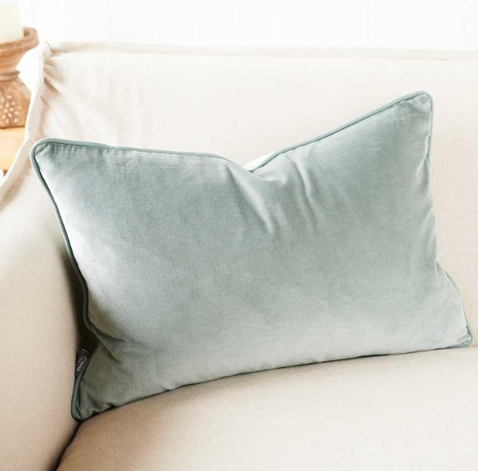 Lynette Sea Mist Velvet Cushion - Various Sizes: Eadie Lifestyle