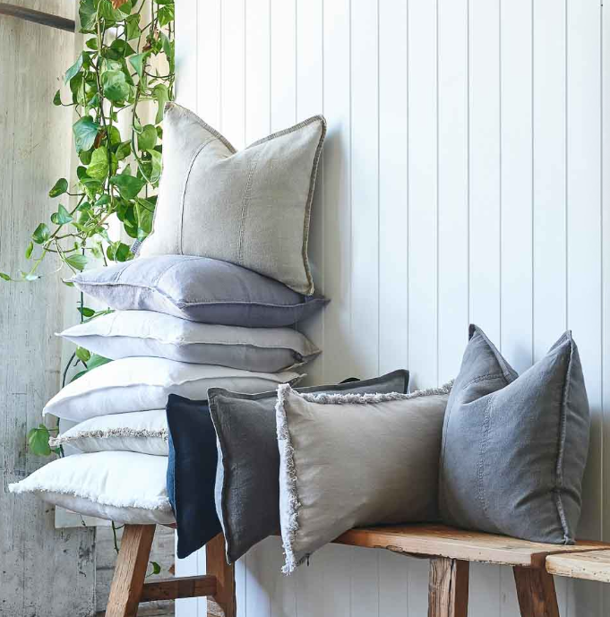 Luca Fringed Linen Cushion -  Silver Grey - Various Sizes:  Eadie Lifestyle