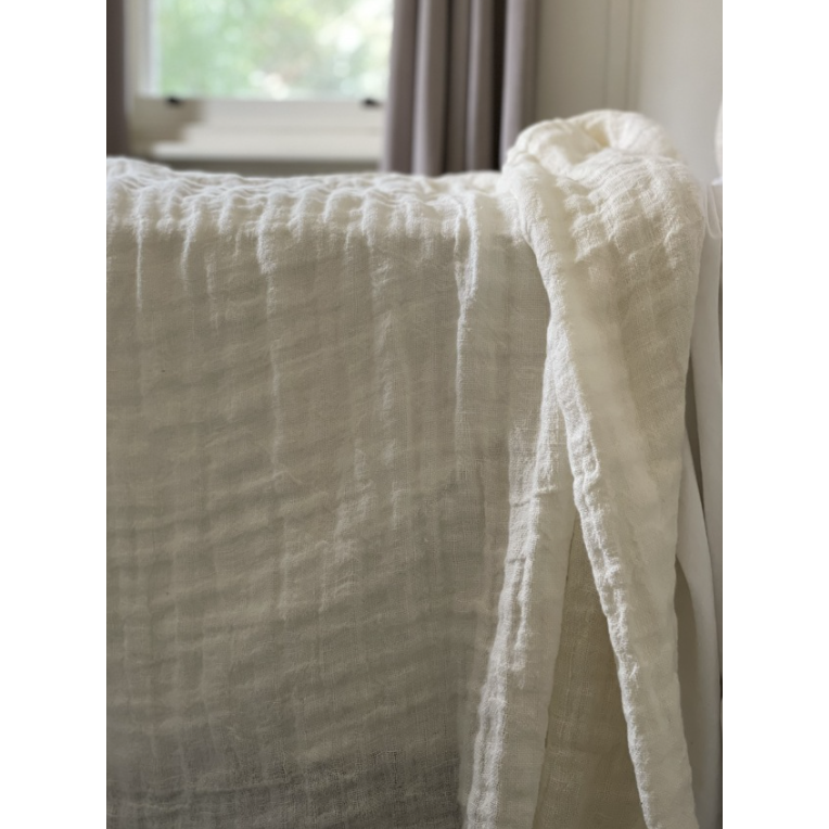 Pure Linen Ivory Bed Throw with Fringe Extra Large The Sleepy Goose
