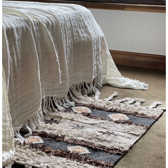 Pure Linen Ivory Bed Cover/Throw with Fringe - Extra Large: The Sleepy Goose