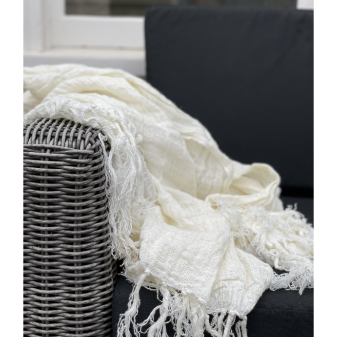 Linen Throw With Fringe - Ivory: The Sleepy Goose