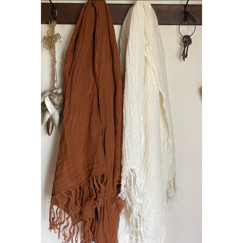 Linen Throw With Fringe - Ivory: The Sleepy Goose