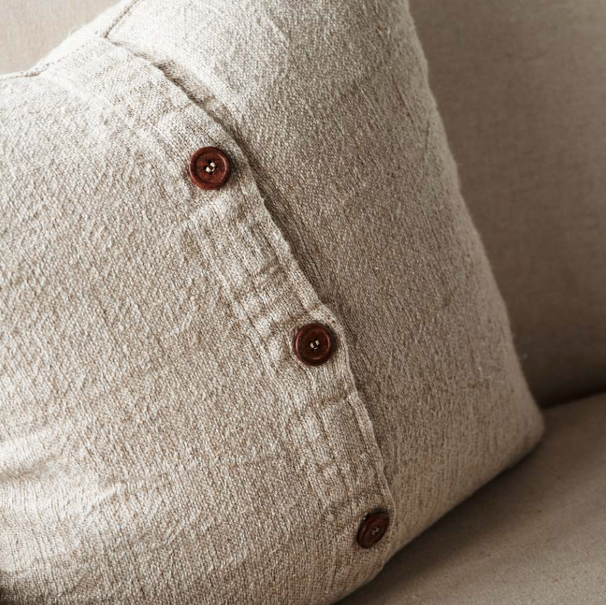 Mayla Cushion - Natural with Wooden Button Closure 60cm x 60cm: Eadie Lifestyle