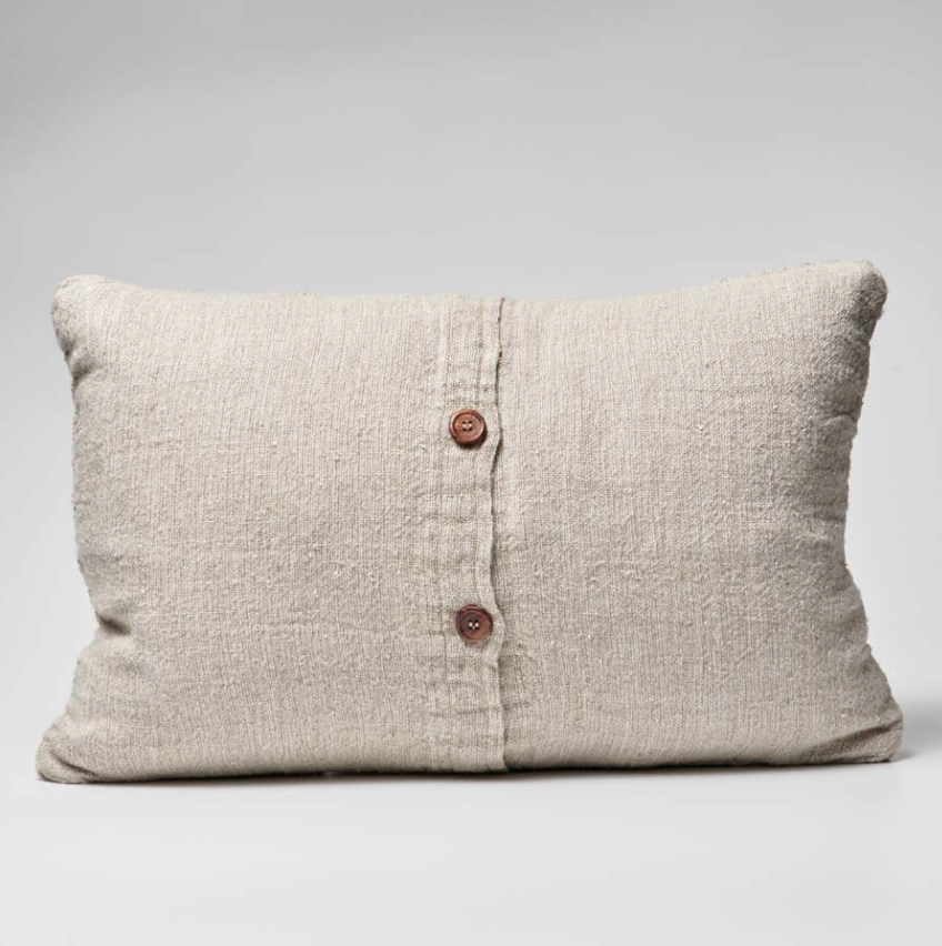 Mayla Cushion - Natural with Wooden Button Closure 60cm x 60cm: Eadie Lifestyle