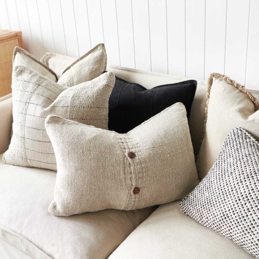 Mayla Cushion - Natural with Wooden Button Closure 60cm x 60cm: Eadie Lifestyle