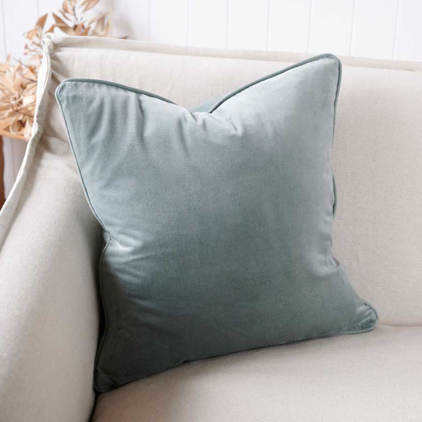 Lynette Sea Mist Velvet Cushion - Various Sizes: Eadie Lifestyle