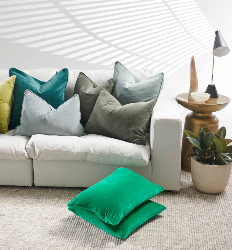 Lynette Sea Mist Velvet Cushion - Various Sizes: Eadie Lifestyle