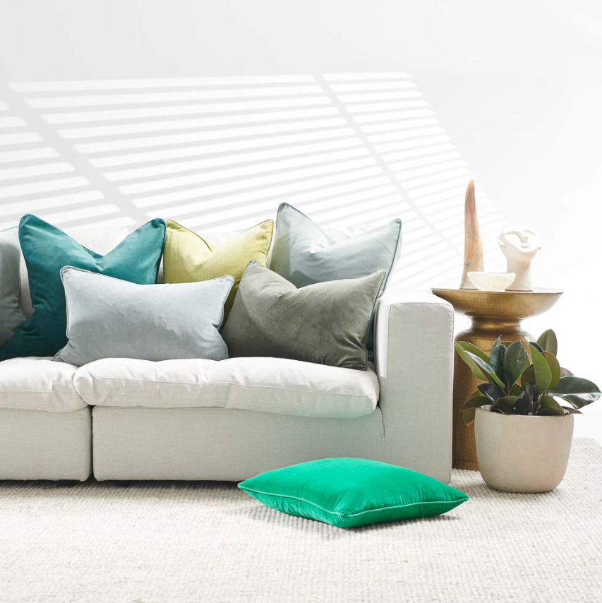 Lynette Sea Mist Velvet Cushion - Various Sizes: Eadie Lifestyle