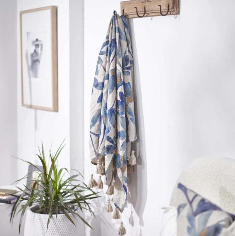 Tulip Linen Throw in Blue/Cream Floral: Eadie Lifestyle