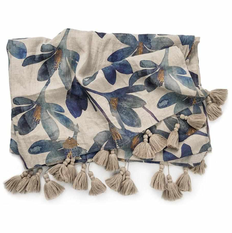 Tulip Linen Throw in Blue/Cream Floral: Eadie Lifestyle