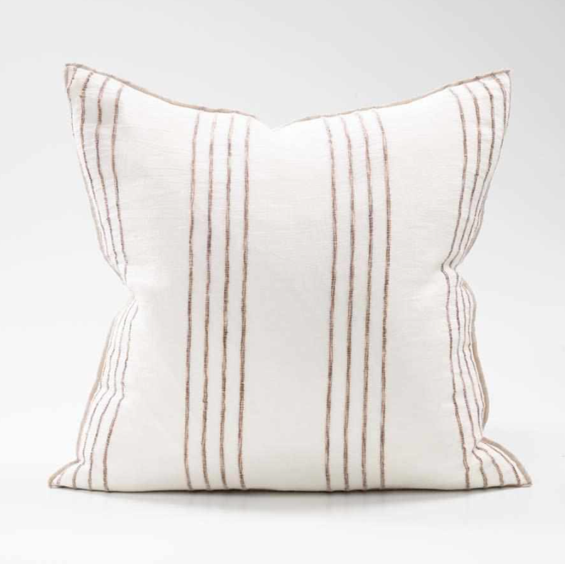 Rockpool Linen Cushion -  White with Natural Stripe - 60cm x 60cm: Eadie Lifestyle