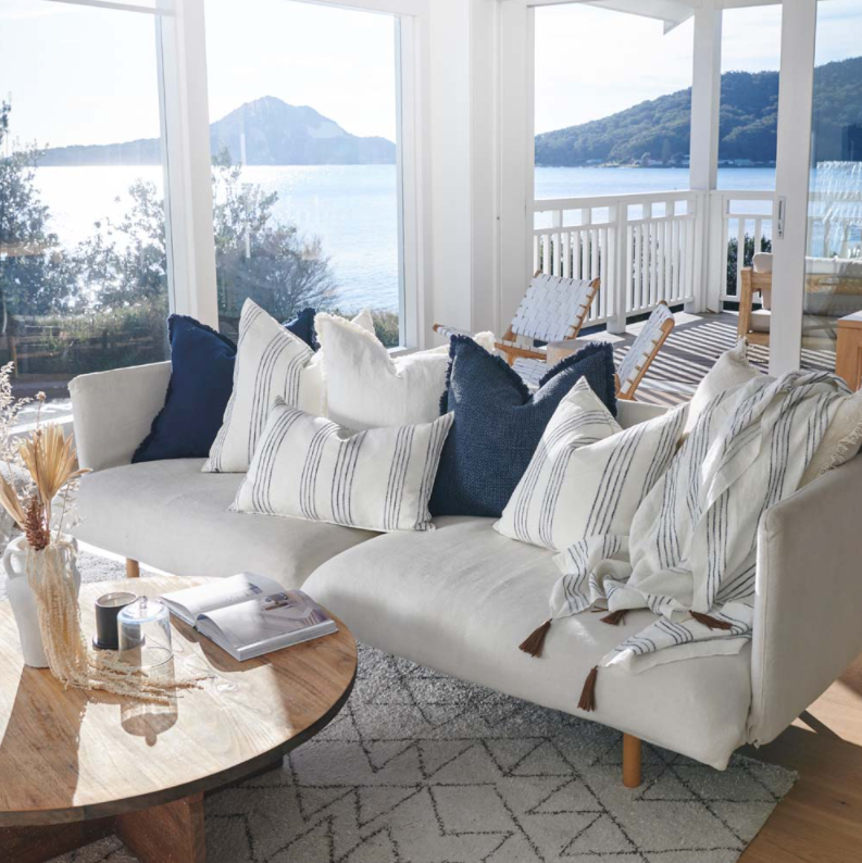 Rockpool Linen Throw -  White / Navy Stripe: Eadie Lifestyle