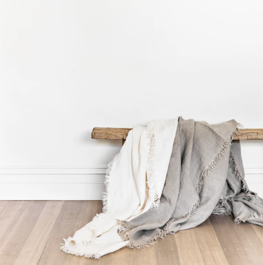 French Linen Throw Blanket - Ivory - 230cm x 180cm: The Cover Collective