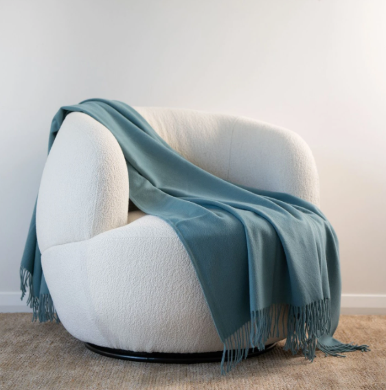 Cashmere Merino Throw in Seafoam: Loom