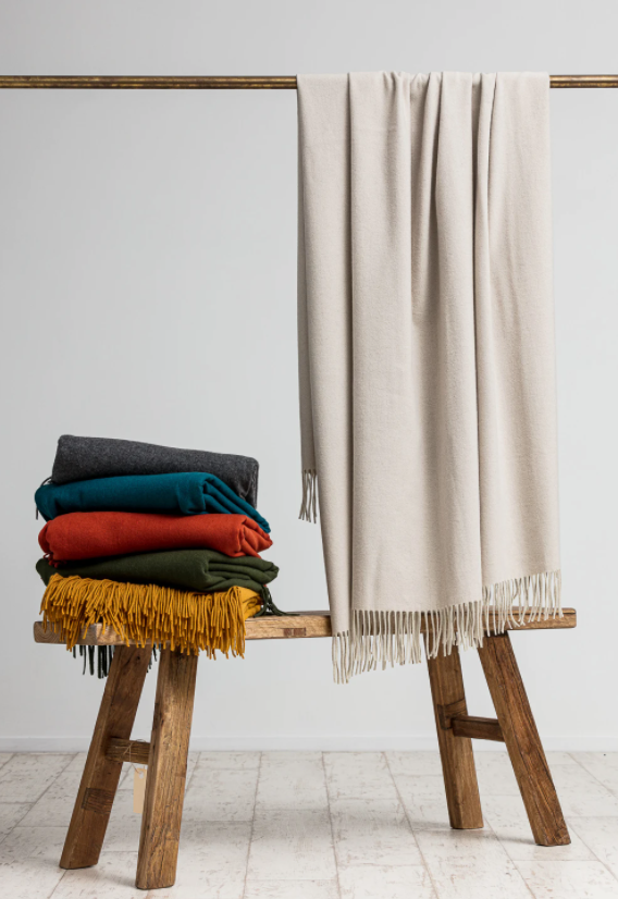 Cashmere Merino Throw in Putty:  Loom