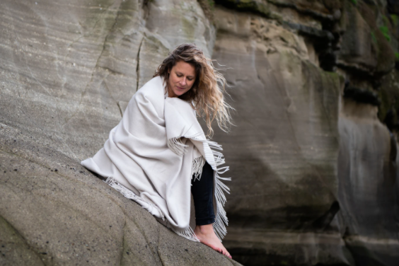 Cashmere Merino Throw in Putty:  Loom