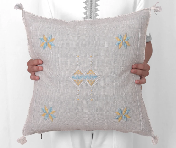 Cactus Silk Moroccan Sabra Cushion - Light Grey - Berberology