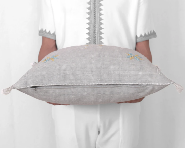 Cactus Silk Moroccan Sabra Cushion - Light Grey - Berberology