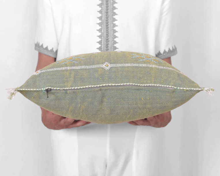 Cactus Silk Moroccan Sabra Cushion - Apple Green - Berberology