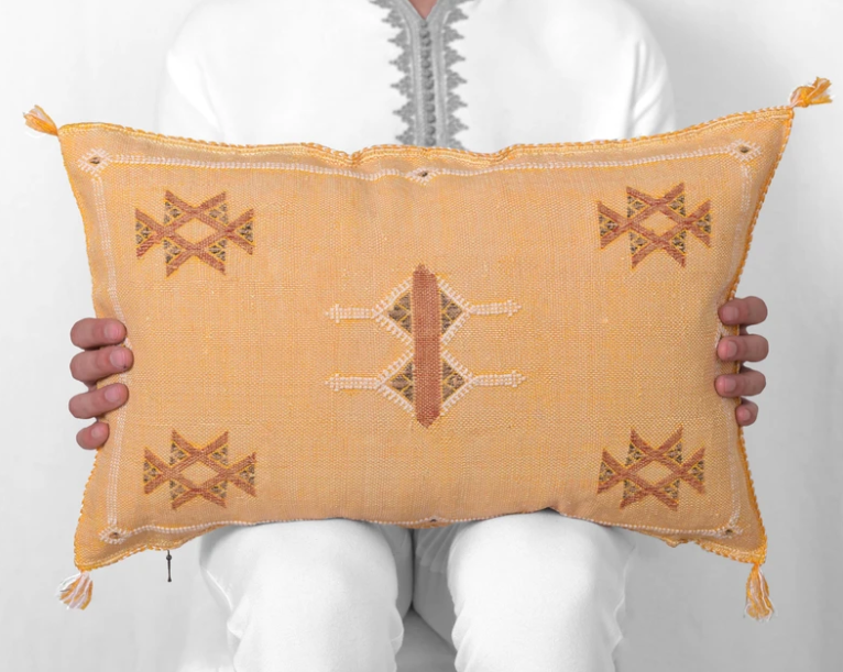 Cactus Silk Moroccan Sabra Lumbar Cushion - Mikado Yellow: Berberology