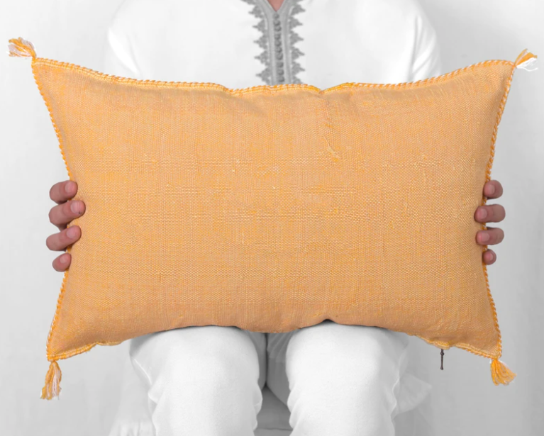 Cactus Silk Moroccan Sabra Lumbar Cushion - Mikado Yellow: Berberology