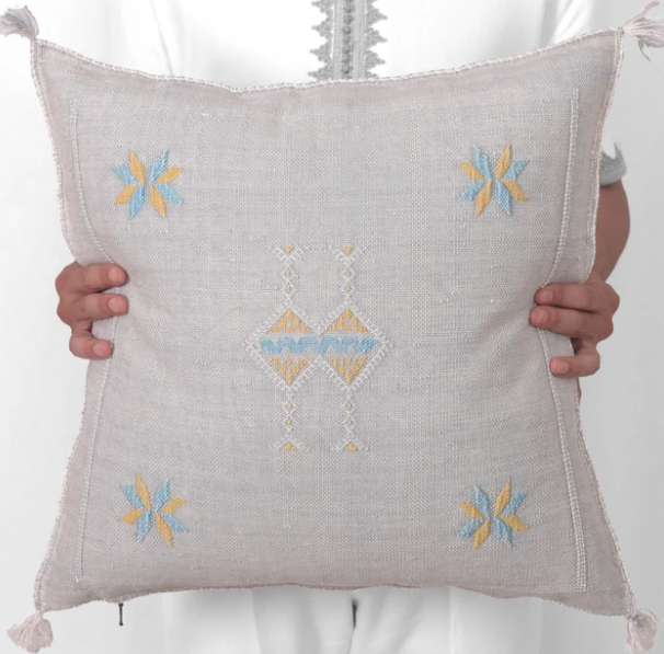 Cactus Silk Moroccan Sabra Cushion - Light Grey - Berberology