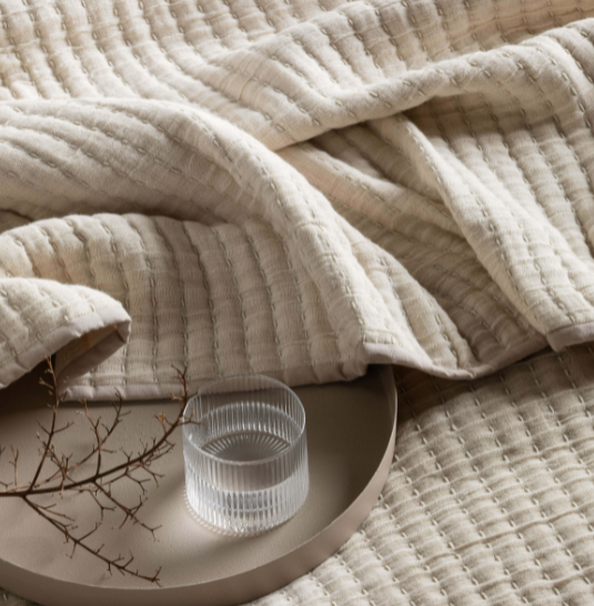 Maddox Kantha Stitch Pillowcase - Sand - Standard Pair: L&amp;M Home