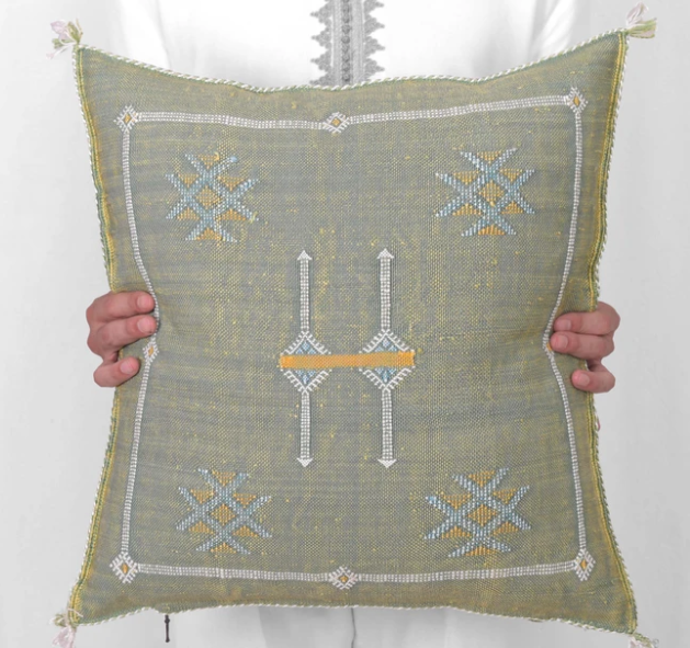 Cactus Silk Moroccan Sabra Cushion - Apple Green - Berberology