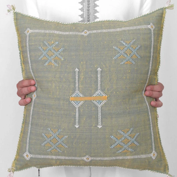 Cactus Silk Moroccan Sabra Cushion - Apple Green - Berberology