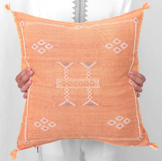 Cactus Silk Moroccan Sabra Cushion - Tangerine Orange - Berberology