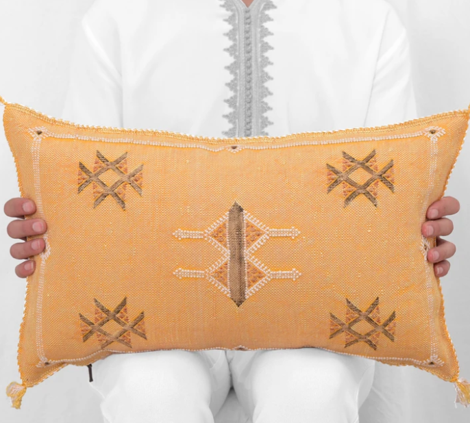 Cactus Silk Moroccan Sabra Lumbar Cushion - Mikado Yellow: Berberology