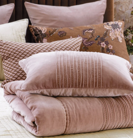 Piega Antique Rose Velvet Cushion - 65cm x 65cm: Bianca Lorenne
