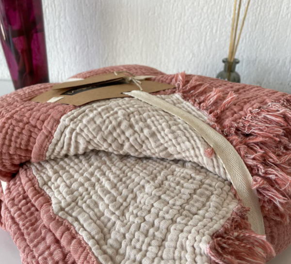 Muslin Throw Blanket Reversible - Terracotta/Cream - The Sleepy Goose
