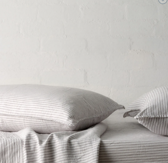 Mondo French Linen Duvet Cover Set - Taupe &amp; White Stripe: L&amp;M Home