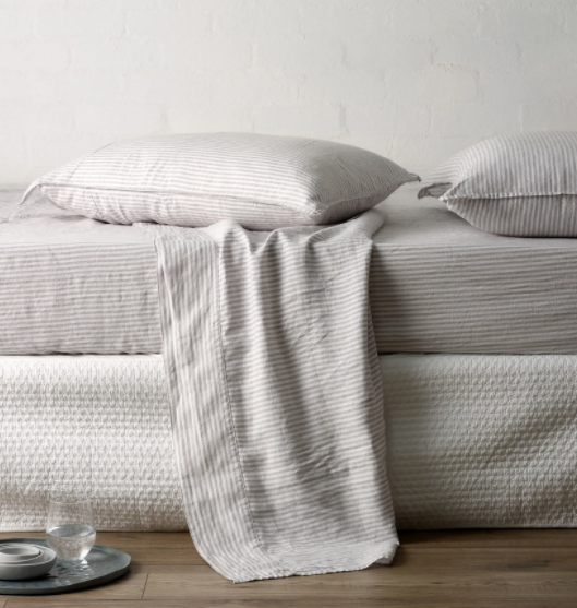 Mondo French Linen Duvet Cover Set - Taupe &amp; White Stripe: L&amp;M Home