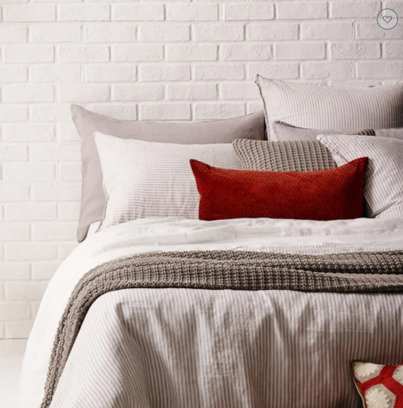 Mondo French Linen Duvet Cover Set - Taupe & White Stripe: L&M Home
