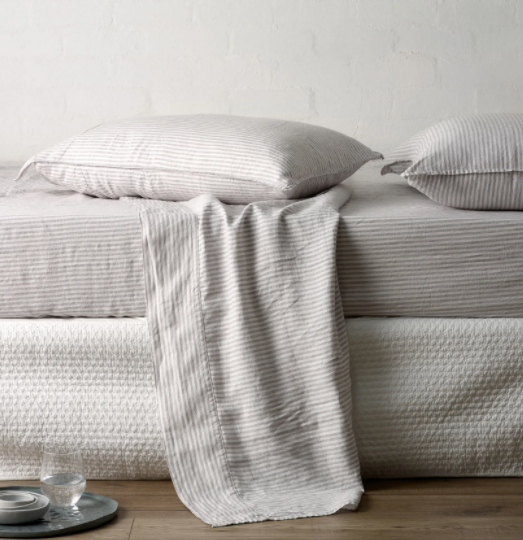 Mondo French Linen Duvet Cover Set - Taupe &amp; White Stripe: L&amp;M Home