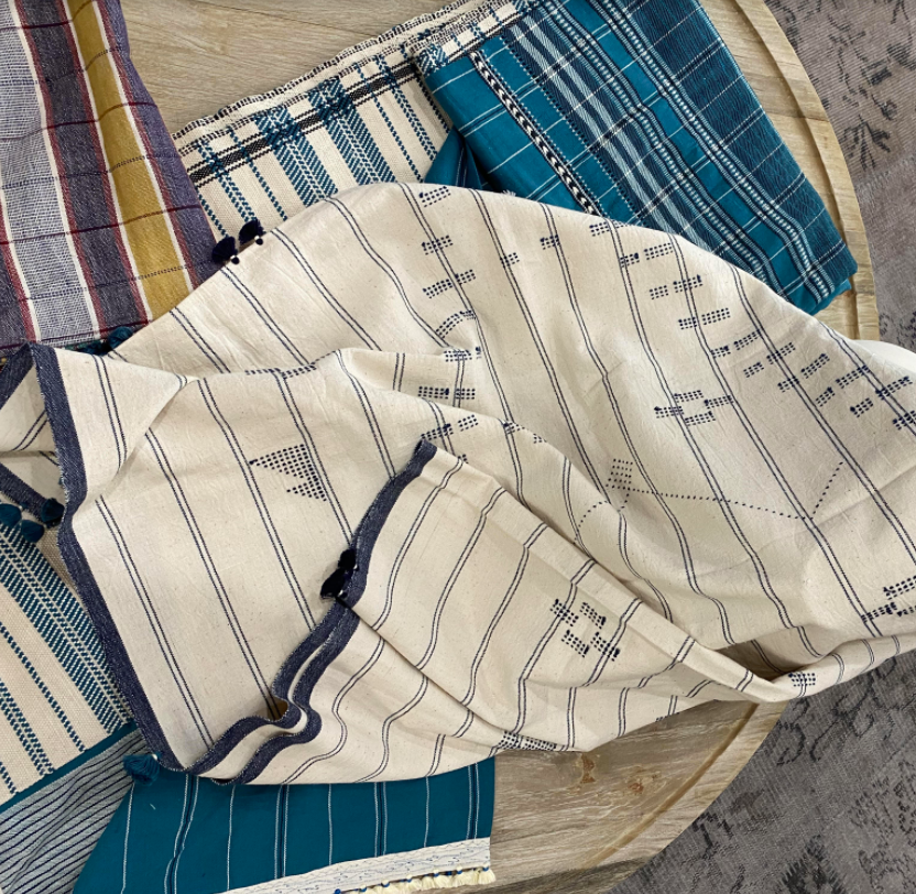 Loomed Bed Throw - 100 x 203cm:  Fur Indigo 15  by Injiri