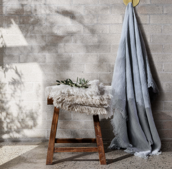 Ava Pure Linen Throw Blanket - Fossil Grey - L&amp;M Home