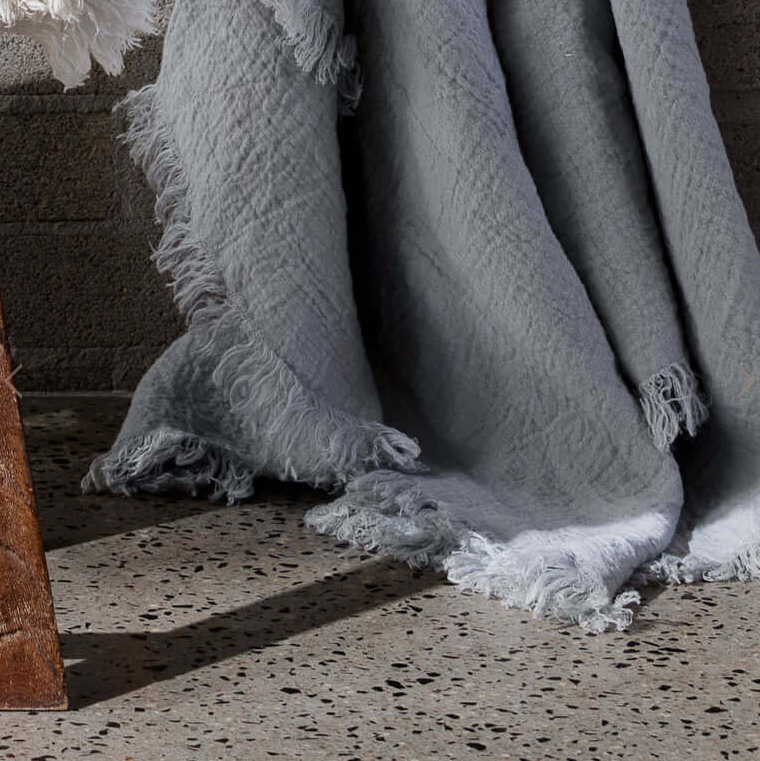Ava Pure Linen Throw Blanket - Fossil Grey - L&amp;M Home