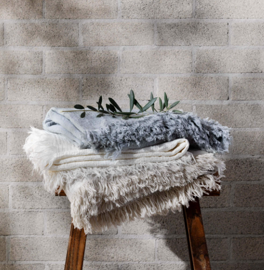 Ava Pure Linen Throw Blanket - Fossil Grey - L&amp;M Home