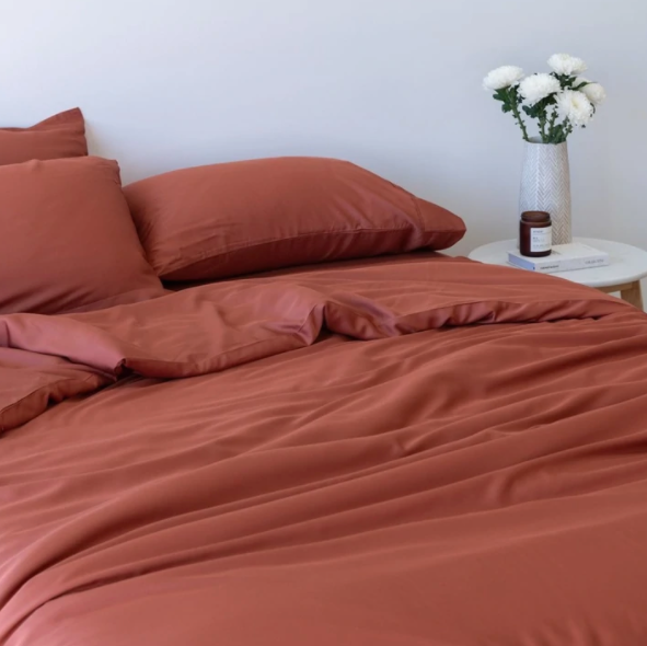 Bamboo Fitted Sheet + 2 Pillowslips - Clay - Mulberry Threads