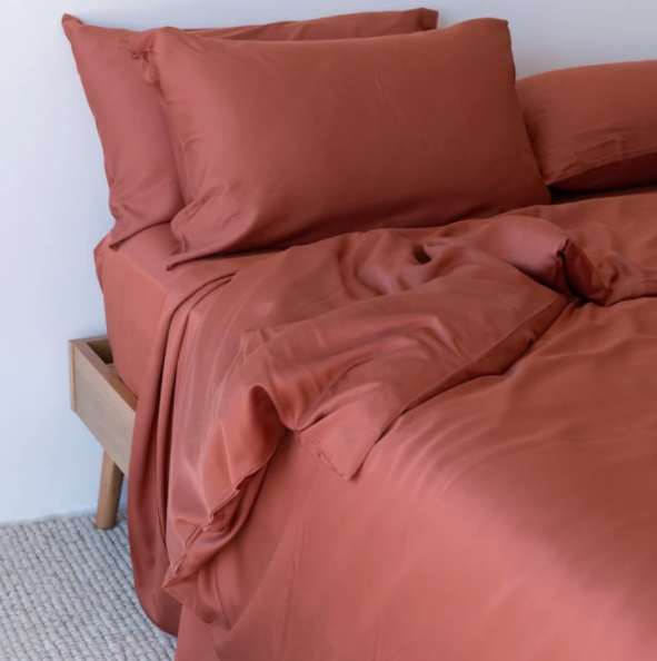 Bamboo Fitted Sheet + 2 Pillowslips - Clay - Mulberry Threads