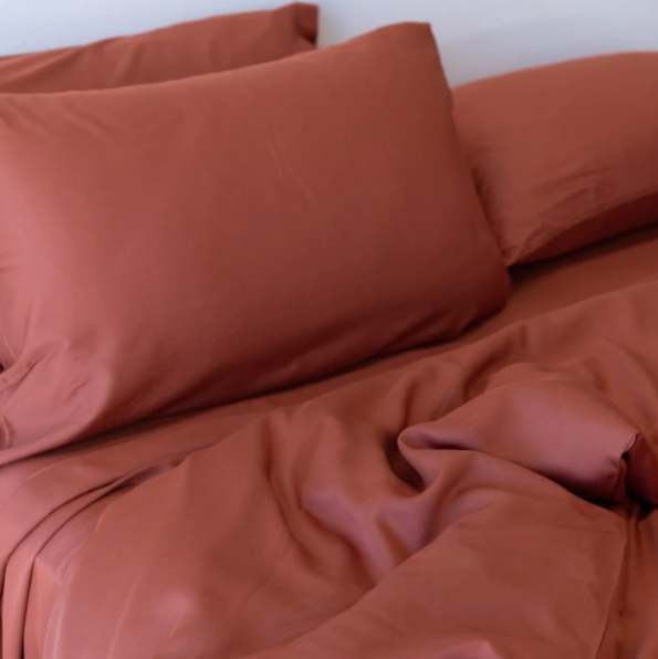 Bamboo Fitted Sheet + 2 Pillowslips - Clay - Mulberry Threads